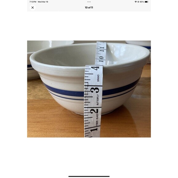 Roseville Ohio Friendship Pottery Nebraska Ivory/Blue Stripe Pasta Serving Bowls - Picture 10 of 11